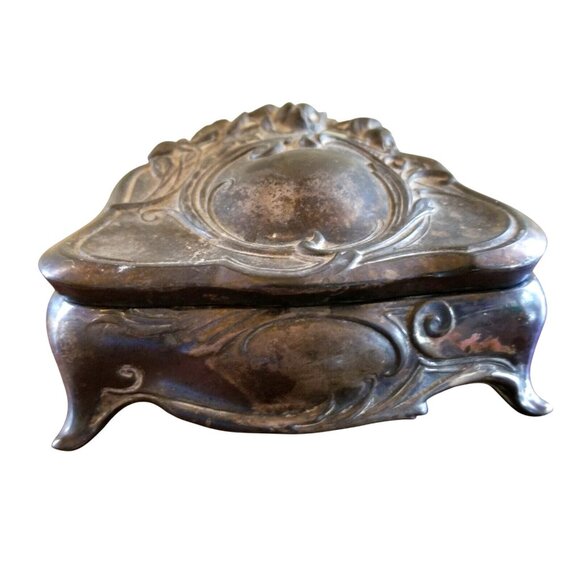 1900s Vintage Antique Jewelry Casket  Art Nouveau Footed Trinket Box 395 Lined - Picture 2 of 9